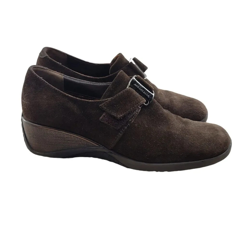 Aquatalia Women's Suede Slip On Wedge Heel‎ Loafers Size 6 Dark Brown